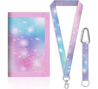 SUNDEE Portafoglio bambini con cordino da collo per ragazzi e ragazze, portafogli tripla pieghettati con portachiavi e portamonete con cerniera per regali, portafoglio originale (Lilla Cielo),