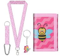 sundee Portafoglio colorato per bambini a tre pieghe per ragazzi e ragazze, con cordino da collo e portachiavi abbinato, regalo di compleanno ideale per bambini e bambini, ideale per scuola e gite