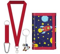 sundee Portafoglio colorato per bambini a tre pieghe per ragazzi e ragazze, con cordino da collo e portachiavi abbinato, regalo di compleanno ideale per bambini e bambini, ideale per scuola e gite