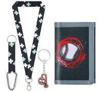 sundee Portafoglio colorato per bambini a tre pieghe per ragazzi e ragazze, con cordino da collo e portachiavi abbinato, regalo di compleanno ideale per bambini e bambini, ideale per scuola e gite