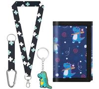 sundee Portafoglio colorato per bambini a tre pieghe per ragazzi e ragazze, con cordino da collo e portachiavi abbinato, regalo di compleanno ideale per bambini e bambini, ideale per scuola e gite