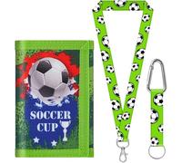 sundee Portafoglio da calcio per bambini da 3 a 18 anni, portafoglio in tela a tre ante con cordino da collo/polso, porta carte e tasca per monete, Verde C., S, Contemporaneo