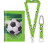 sundee Portafoglio da calcio per bambini da 3 a 18 anni, portafoglio in tela a tre ante con cordino da collo/polso, porta carte e tasca per monete, Verde F., S, Contemporaneo