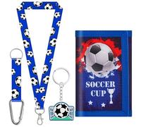 sundee Set di portafogli da calcio per bambini, con cordino e portachiavi, per partite e scuola, Blu 3, Moderno