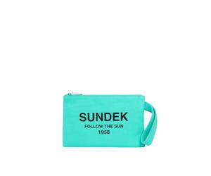 SUNDEK MIN STONE WASHED HAND BAG WITH LOGO AND SLOGAN