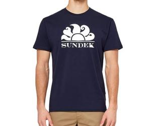 Sundek T-Shirt Uomo New Simeon Logo 100% Cotone (L, Blu/Bianco)