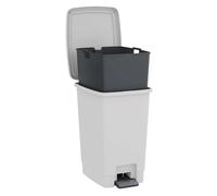 Sundis Bucket Bin, pattumiera con pedale, 30L, con secchio rimovibile, rettangolare, in plastica riciclata, bianco sporco, per cucina, ufficio, lavanderia, garage, officina