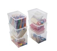 Sundis Clear Box, set di 6 scatole portaoggetti 5l, con coperchio, plastica trasparente, impilabile, ideale per cosmetici, gioielli, penne e pennarelli, accessori per il cucito, perline