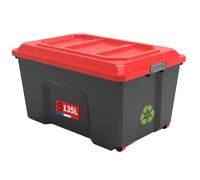 SUNDIS Locker, scatola di plastica da 135 litri, con ruote, con coperchio a clip, impilabile, ideale per l'officina, il trasporto, il garage e il fai da te