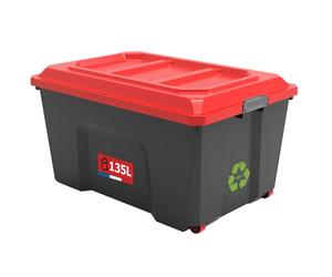 SUNDIS Locker, scatola di plastica da 135 litri, con ruote, con coperchio a clip, impilabile, ideale per l'officina, il trasporto, il garage e il fai da te