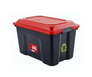 SUNDIS Locker, Scatola di plastica da 60 Litri, con Coperchio a Clip, impilabile, Ideale per l'officina, Il Trasporto, Il Garage e Il Fai da Te