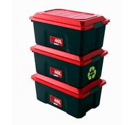 SUNDIS Locker, Set di 3 scatole di plastica da 40 Litri, con Coperchio a Clip, impilabile, Ideale per l'officina, Il Trasporto, Il Garage e Il Fai da Te