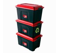 SUNDIS Locker, Set di 3 scatole di plastica da 60 Litri, con Coperchio a Clip, impilabile, Ideale per l'officina, Il Trasporto, Il Garage e Il Fai da Te
