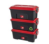 Sundis Locker, set di 3 scatole di plastica da 75 litri, con coperchio a clip, impilabile, ideale per l'officina, il trasporto, il garage e il fai da te