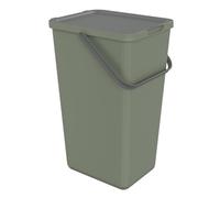 SUNDIS Loops, pattumiera per la raccolta differenziata 32L, rettangolare, in plastica riciclata verde, con coperchio, maniglia, manico ed etichette adesive, per cucina, mensa, ristorante, sala pausa