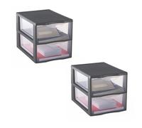 SUNDIS Orgamix, 2 cassettiere plastica A4, 2 cassetti, altezza 25,5cm | Gris, Impilabile, ideale per l'archiviazione in ufficio, lezioni, documenti, materiale di consumo