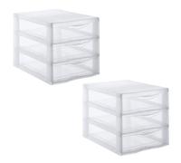 SUNDIS Orgamix, set di 2 cassettiere plastica, 3 cassetti A4 trasparenti, altezza 25,5 cm, impilabile, ideale per l'archiviazione in ufficio, lezioni, documenti, materiale di consumo