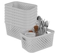 Sundis Pixel, set di 8 cestini portaoggetti 4,5l, plastica riciclata, bianco sporco, impilabile, ideale per il bagno, la camera da letto, la decorazione o l'ufficio