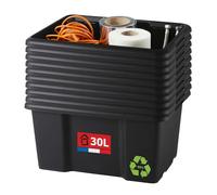 Sundis set di 10 scatole portaoggetti da 30L, nero, L.46,5xl.36,5x H23cm, in plastica riciclata, impilabili, ideale per l'officina, il bricolage o il trasporto