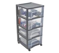 SUNDIS Tag Tower XL, cassettiera plastica con ruote, A4, 4 cassetti