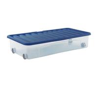 Sundis Ventili, Scatola portaoggetti sotto Il Letto, con Coperchio e Ruote, 35l, plastica Trasparente, impilabile, Ideale per riporre Biancheria, Vestiti, Scarpe - Blu