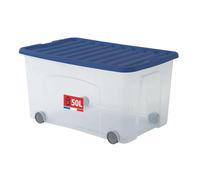 SUNDIS Ventilo, Scatola portaoggetti, con Coperchio e Ruote, 50l, plastica Trasparente, impilabile, Ideale per camerette, Giocattoli, Ufficio, Lavanderia - Blu