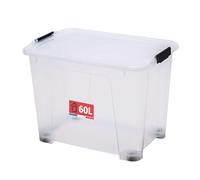 SUNDIS View Box, scatola portaoggetti 60l, con coperchio, plastica trasparente, impilabile, multiuso, ideale per riporre giocattoli, vestiti e documenti