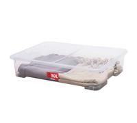 Sundis View Box, scatola portaoggetti sotto il letto, con coperchio e ruote, 50l, plastica trasparente, impilabile, ideale per riporre biancheria, vestiti, scarpe