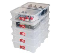 SUNDIS View Box, set di 10 scatole portaoggetti 25l, con coperchio, plastica trasparente, impilabile, ideale per riporre gli oggetti negli armadi, in ufficio, in lavanderia o in bagno