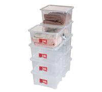 SUNDIS View Box, set di 9 scatole portaoggetti 24l, con coperchio, plastica trasparente, impilabile, ideale per riporre gli oggetti negli armadi, in ufficio, in lavanderia o in bagno
