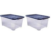 Sundis Wave Box, scatola portaoggetti 24l, con coperchio a clip, plastica trasparente, impilabile, ideale per riporre oggetti in camera da letto, spogliatoio, ufficio o ripostiglio (Confezione da 2)