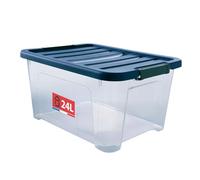 Sundis Wave Box, scatola portaoggetti 24l, con coperchio a clip, plastica trasparente, impilabile, ideale per riporre oggetti in camera da letto, spogliatoio, ufficio o ripostiglio