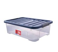 SUNDIS Wave Box, scatola portaoggetti 25l, con coperchio a clip, plastica trasparente, impilabile, ideale per essere riposto sotto il letto, nello spogliatoio, in ufficio o nel ripostiglio