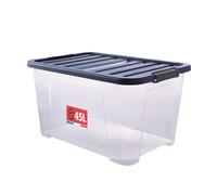 SUNDIS Wave Box, scatola portaoggetti 45l, con coperchio a clip, plastica trasparente, impilabile, ideale per riporre la camera da letto, i giocattoli, l'ufficio, la soffitta o il garage