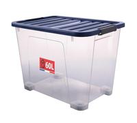 Sundis Wave Box, scatola portaoggetti 60l, con coperchio a clip, plastica trasparente, impilabile, ideale per riporre la camera da letto, i giocattoli, l'ufficio, la soffitta o il garage