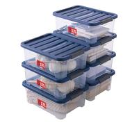 Sundis Wave Box, set di 7 scatole portaoggetti 17l, con coperchio a clip, plastica trasparente, impilabile, ideale per riporre oggetti in camera da letto, spogliatoio, ufficio o ripostiglio