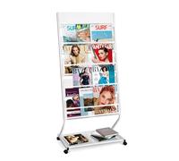 SUNDOY - Portabrochure e porta giornali da terra, espositore inclinato per libri, supporto per scorrimento di letteratura per brochure e riviste con 4 ripiani (Bianco, 4 strati, 59,5 cm di larghezza)