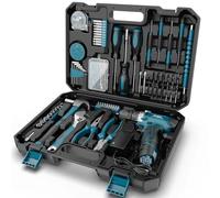 Sundpey Cassetta Attrezzi Completa 206 Pezzi, Trapano Avvitatore Batteria 12V per Serrare/Allentare Viti, Set Attrezzi da Lavoro Valigia Attrezzi Completa per Riparazioni Casalinghe e Fai da Te, Blu