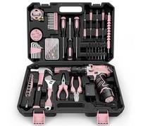 Sundpey Kit di attrezzi con trapano da 12 V, set di utensili per trapano elettrico senza fili, set completo di strumenti per la riparazione di casa e auto, kit di attrezzi rosa per donne con chiave