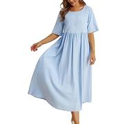 Sundresses per le donne 2025 Abito midi ampio in cotone e lino con scollo rotondo a cinque punte Abito midi da donna di grandi dimensioni, Blu, S