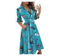 Sundresses per le donne 2025 slim scollo a V abito avvolgente da donna allacciatura lungo moda stampa corpo donna abito da sposa abito ospite, Blu, L