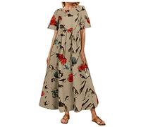 Sundresses per le donne 2025 vita alta casual allentato abito lungo stampato manica corta da donna abito da sposa ospite abito, Giallo, L