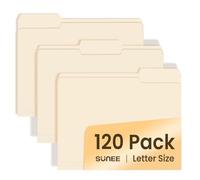 SUNEE Cartelle portadocumenti, confezione da 120 cartelle in manilla, 21 x 28 cm, linguetta tagliata da 1/3 per una facile etichettatura e organizzazione, carta standard resistente per casa, ufficio