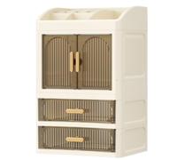 Sunerzenor Vanity Organizer Organizer Cosmetici Porta Trucchi Contenitore Make Up Armadietto da Trucco Chiuso Antipolvere E Visibilità Chiara in Plastica Adatto, 1 Anta + 2 Cassetti, 23x19x36cm