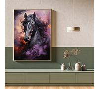 Suneve Black Horse Diamond Painting Kit,Diamond Art Kits for Adults,DIY diamond art painting for Beginner,5D Full Drill Round Diamond Gem Art Crafts for Home Wall Decor 35x55cm
