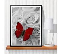 Suneve Red Butterfly Diamond Painting Kit,Diamond Art Kits for Adults,DIY diamond art painting for Beginner,5D Full Drill Round Diamond Gem Art Crafts for Home Wall Decor 45x65cm