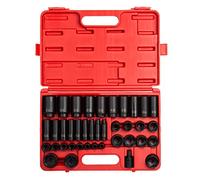 SUNEX Tools 2668 - Set di chiavi a bussola da 1/2", 39 pezzi, SAE, 3/8" - 1-1/2", standard/profonde, in acciaio Cr-Mo, custodia resistente, con giunto universale