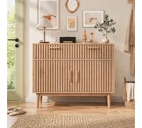SUNFECILI Credenza in legno con 2 cassetti e doppia porta, mobile da cucina autoportante, armadio buffet in legno con piano di lavoro, armadietto contenitore per soggiorno, sala da pranzo, corridoio