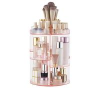 SUNFICON Rotating Makeup Organiser Pink Cosmetic Holder 360 Degree Spining Makeup Storage Box Display Stand Regolabile per Vanity Acrylic Clear