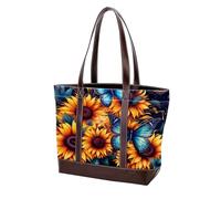 Sunflower Blue Butterfly-635 Fashion Washed Durable Leather Bag per le donne Top Handle Ladies Borse a tracolla con tasche cerniera